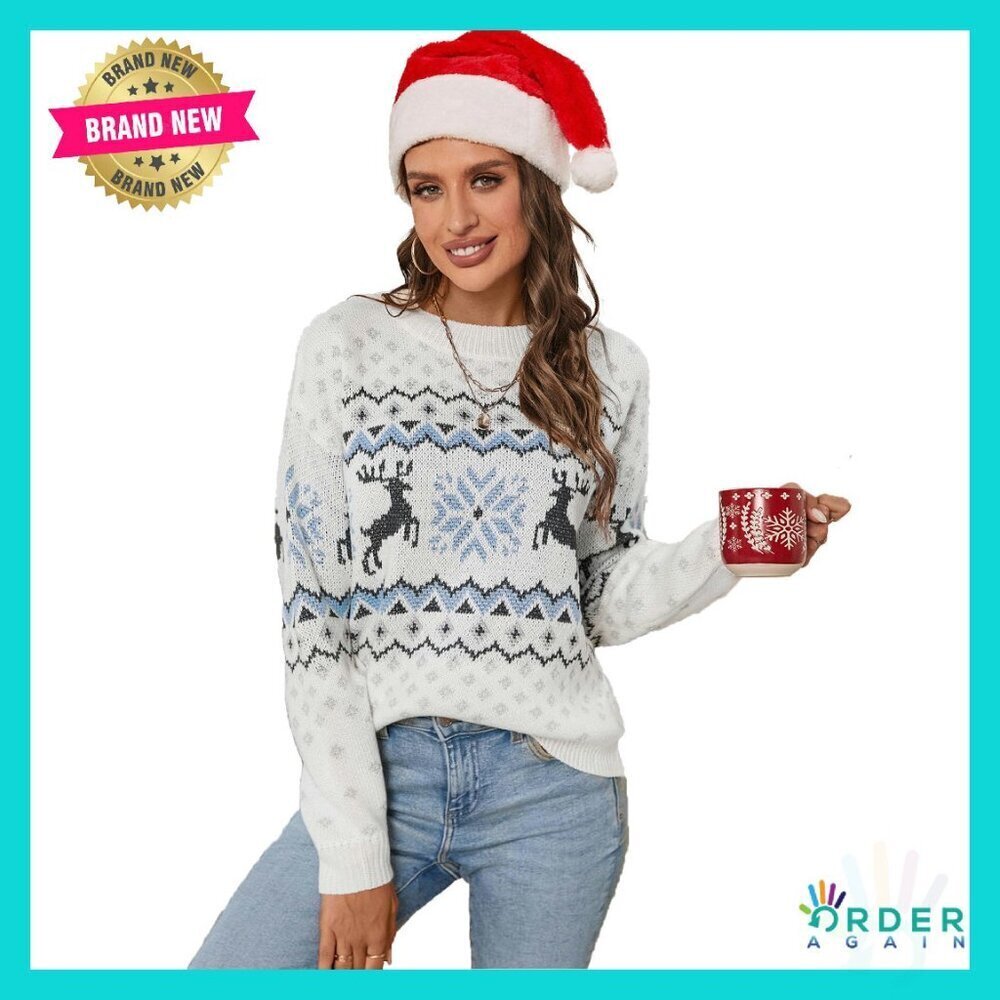 Oversized Christmas Sweater Festive Holiday Pullover Cozy Winter Crewneck Top
